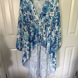 SHEIN Floral Blue and White Blouse